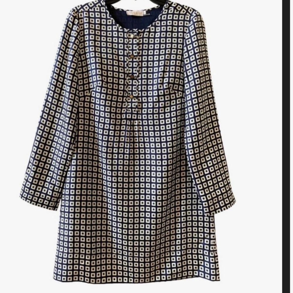 Tory Burch Silk Dress with Blue and Green Pattern